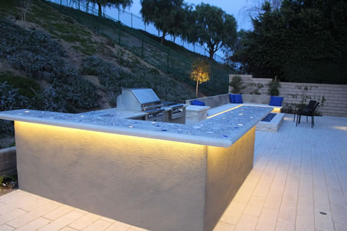 © Scott Cohen Decorative Concrete BBQ Beverage Center Pergola    Grill Embeds Outdoor Sink Bar Top Lighting 1
