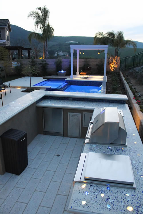 © Scott Cohen Decorative Concrete BBQ Beverage Center Pergola    Grill Embeds Outdoor Sink Bar Top Lighting 2