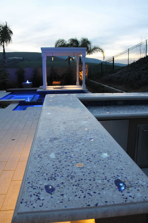 © Scott Cohen Decorative Concrete BBQ Beverage Center Pergola    Grill Embeds Outdoor Sink Bar Top Lighting 3